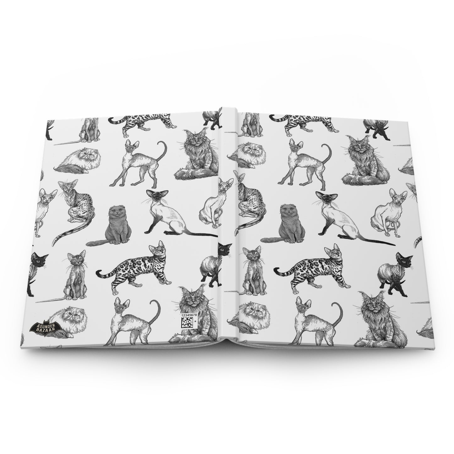 Illustrated Cat Breeds Matte Hardcover Journal - Black & White