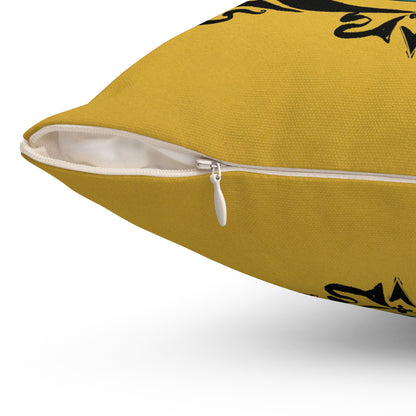 Chat Noir with Poppies on Yellow Square Pillow