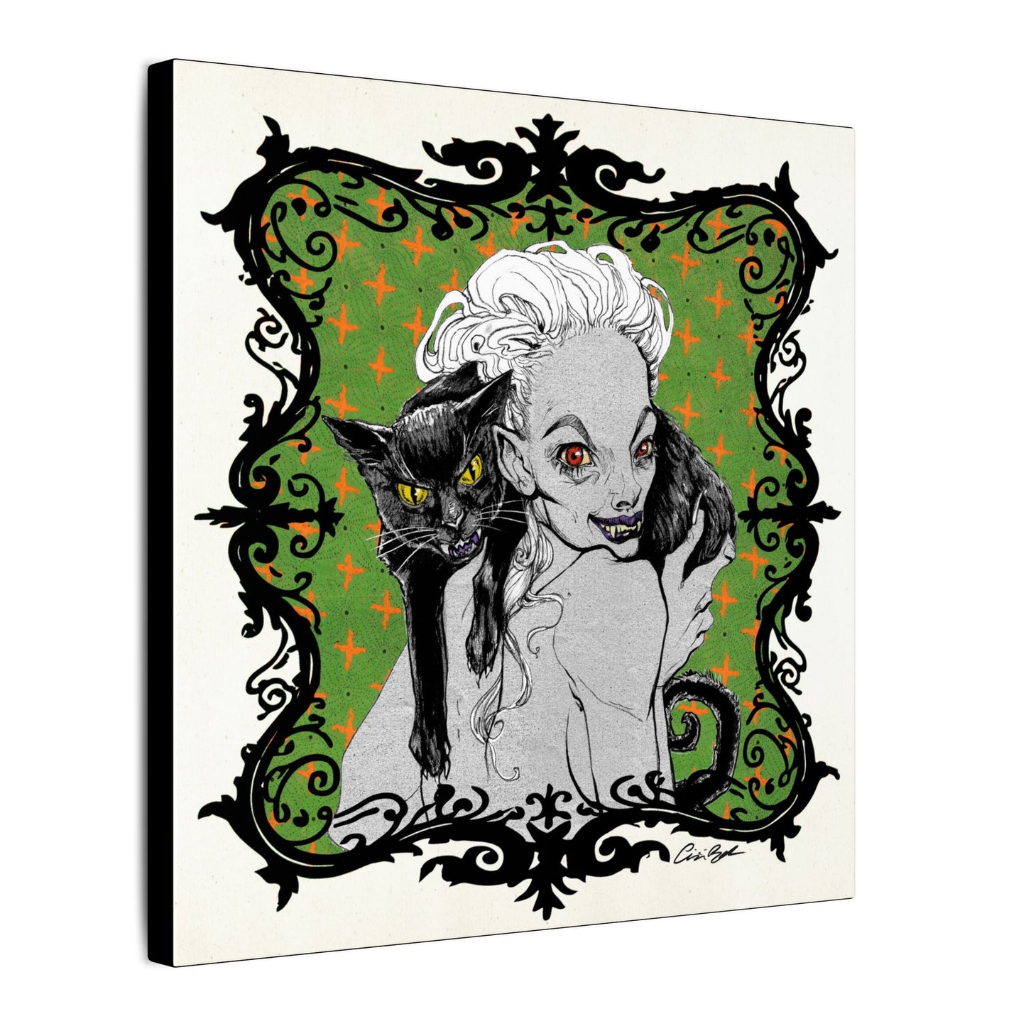 Familiar in Green Stretched Square Canvas Print, Wrapped Wall Art with Hardware 0.75" depth