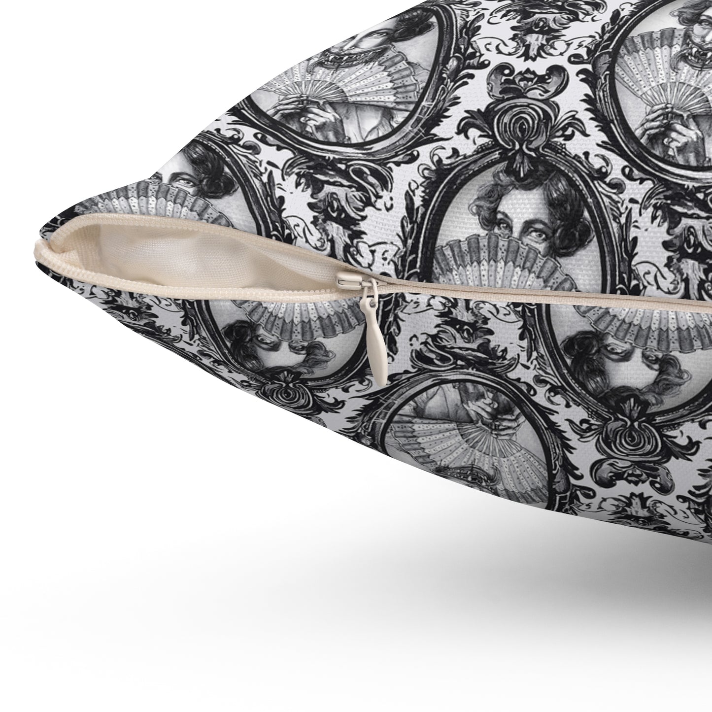 Haunted Manor Square Pillow Black and White