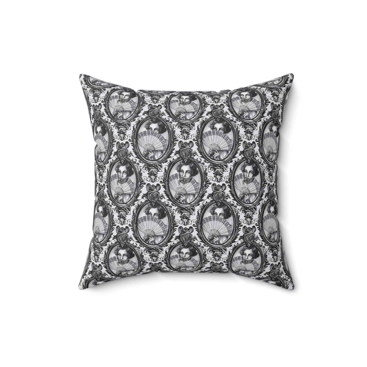 Haunted Manor Square Pillow Black and White