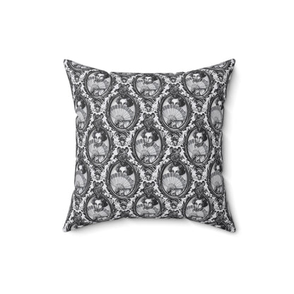 Haunted Manor Square Pillow Black and White