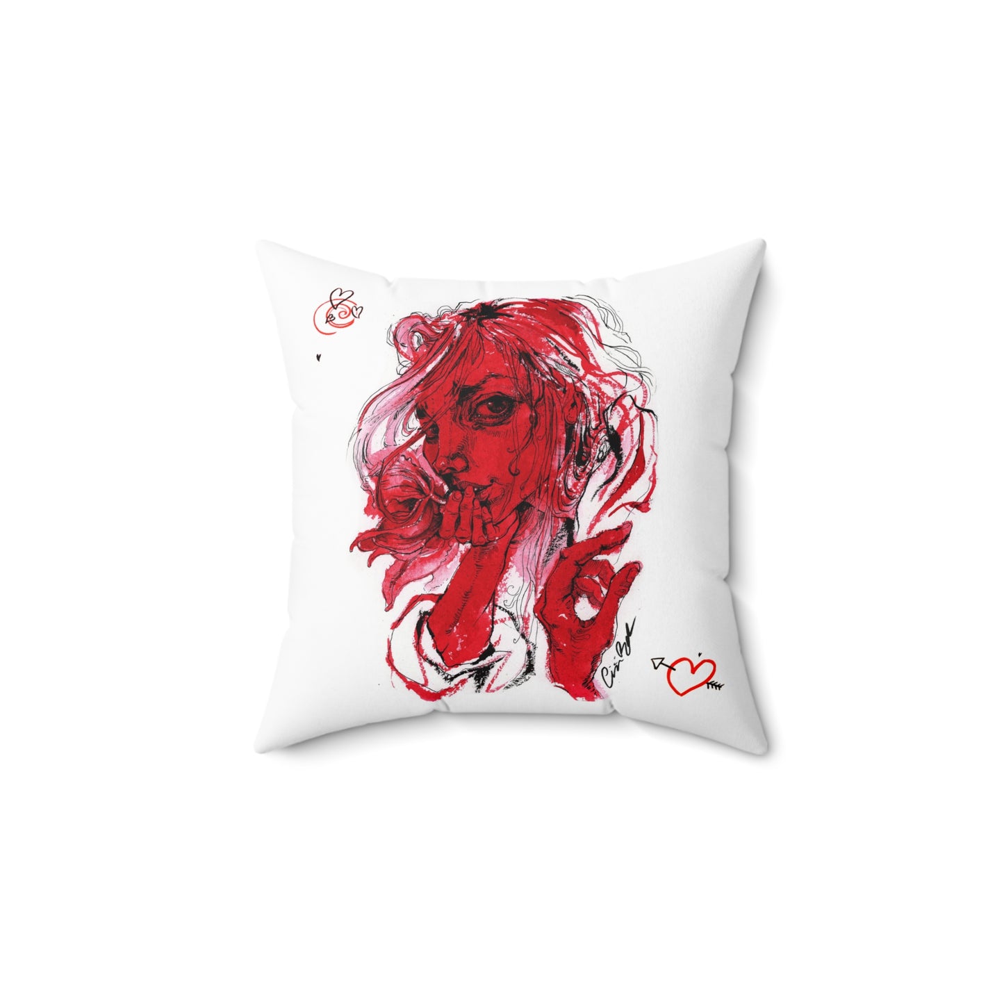 Red Illustration Square Pillow