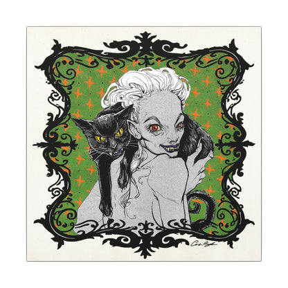 Familiar in Green Stretched Square Canvas Print, Wrapped Wall Art with Hardware 0.75" depth