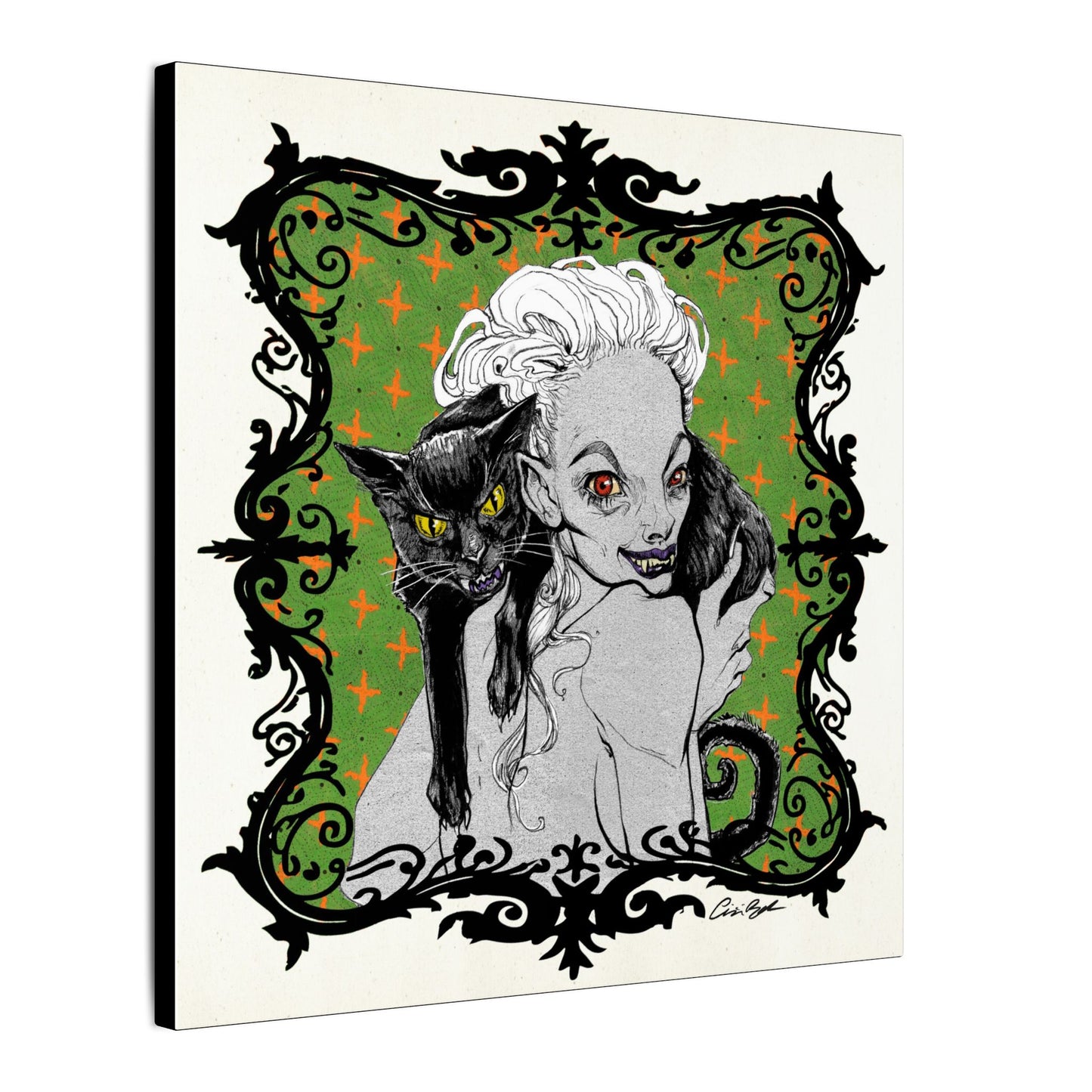 Familiar in Green Stretched Square Canvas Print, Wrapped Wall Art with Hardware 0.75" depth