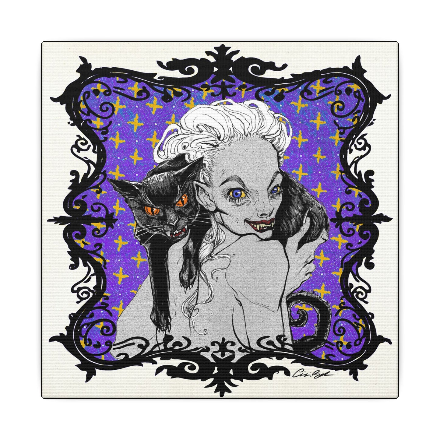 Familiar in Purple Stretched Square Canvas Print, Wrapped Wall Art with Hardware 0.75" depth