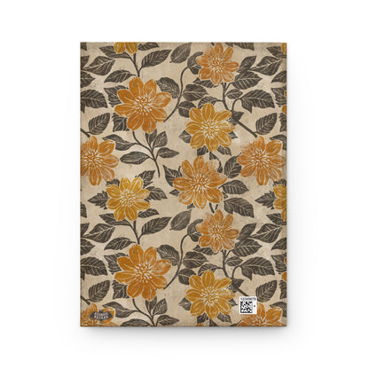 Block Print Peony Flowered Dahlias Matte Hardcover Journal