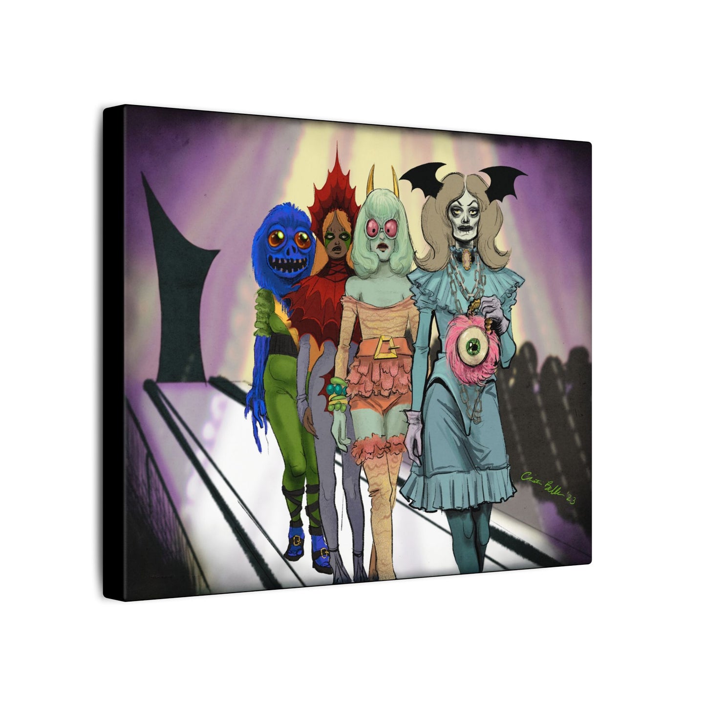 Monster Fashion Show Stretched Canvas Print, Wrapped Wall Art with Hardware 0.75" depth