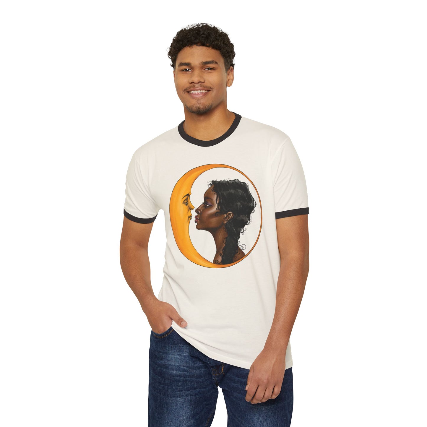 Unisex Moon Kiss Cotton Ringer T-Shirt