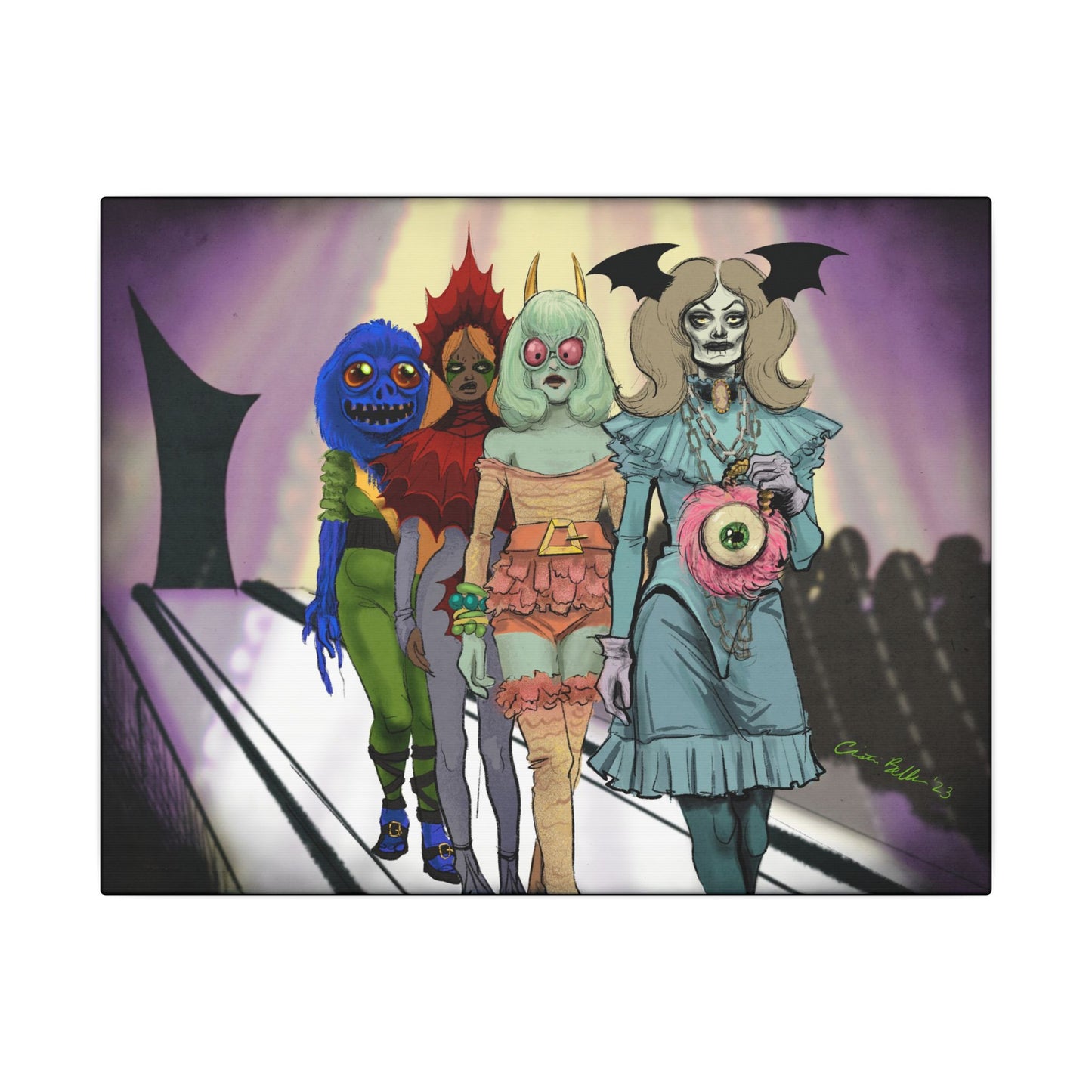 Monster Fashion Show Stretched Canvas Print, Wrapped Wall Art with Hardware 0.75" depth