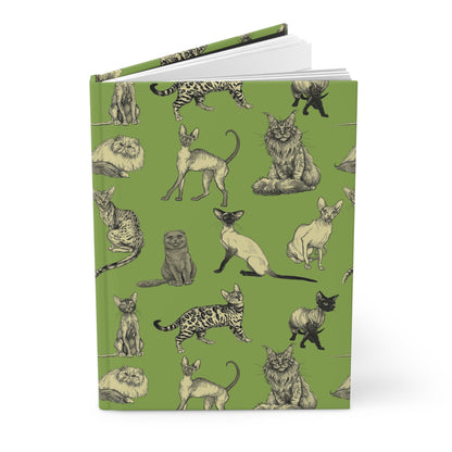 Illustrated Cat Breeds Matte Hardcover Journal - Green