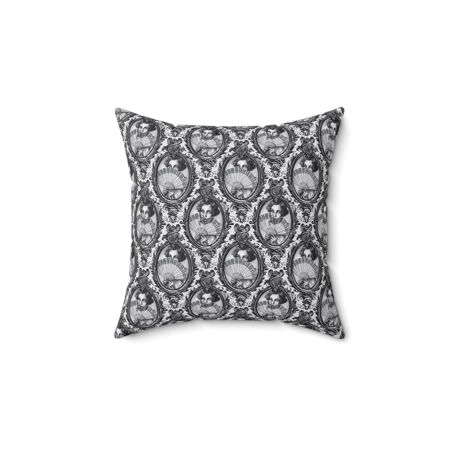 Haunted Manor Square Pillow Black and White