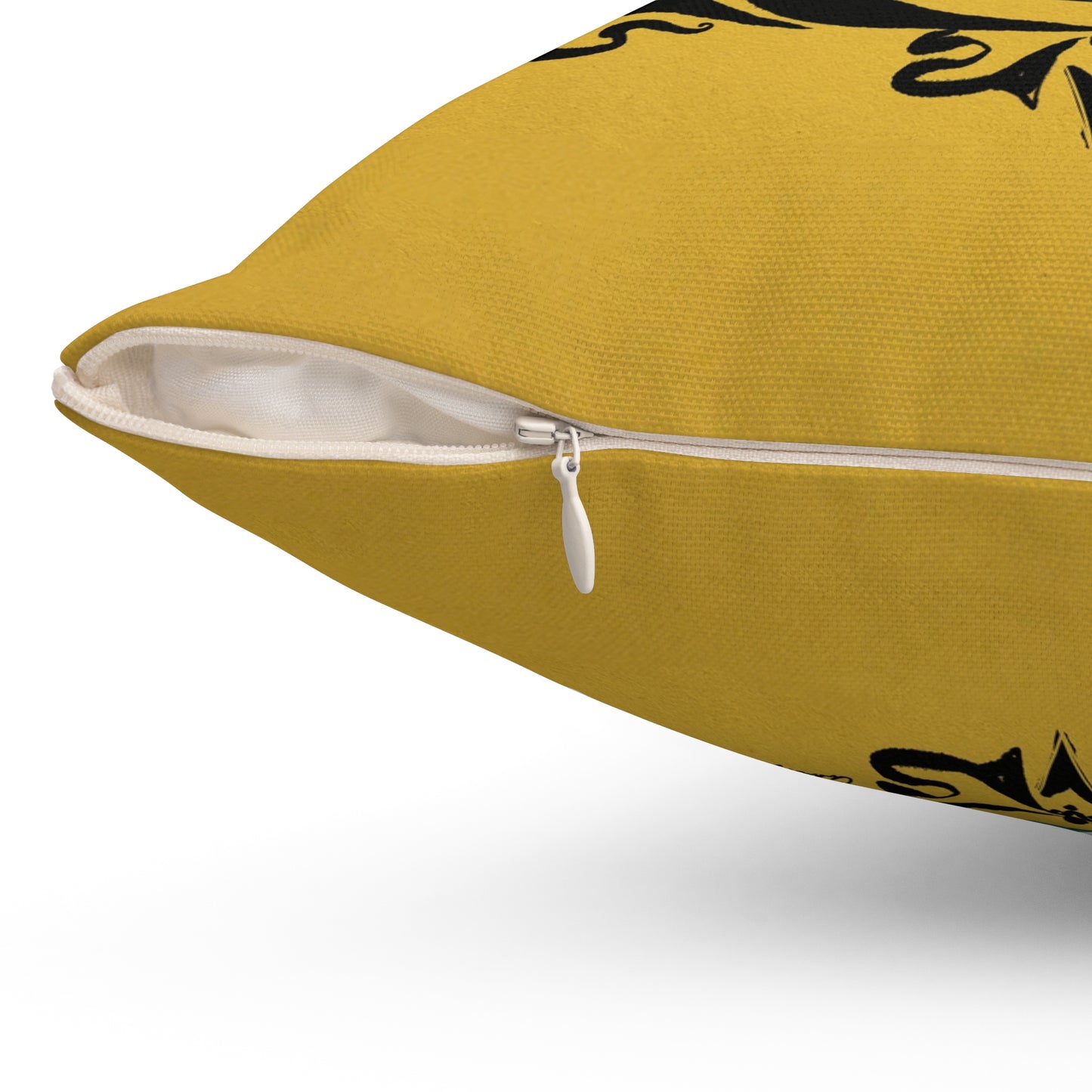 Chat Noir with Poppies on Yellow Square Pillow