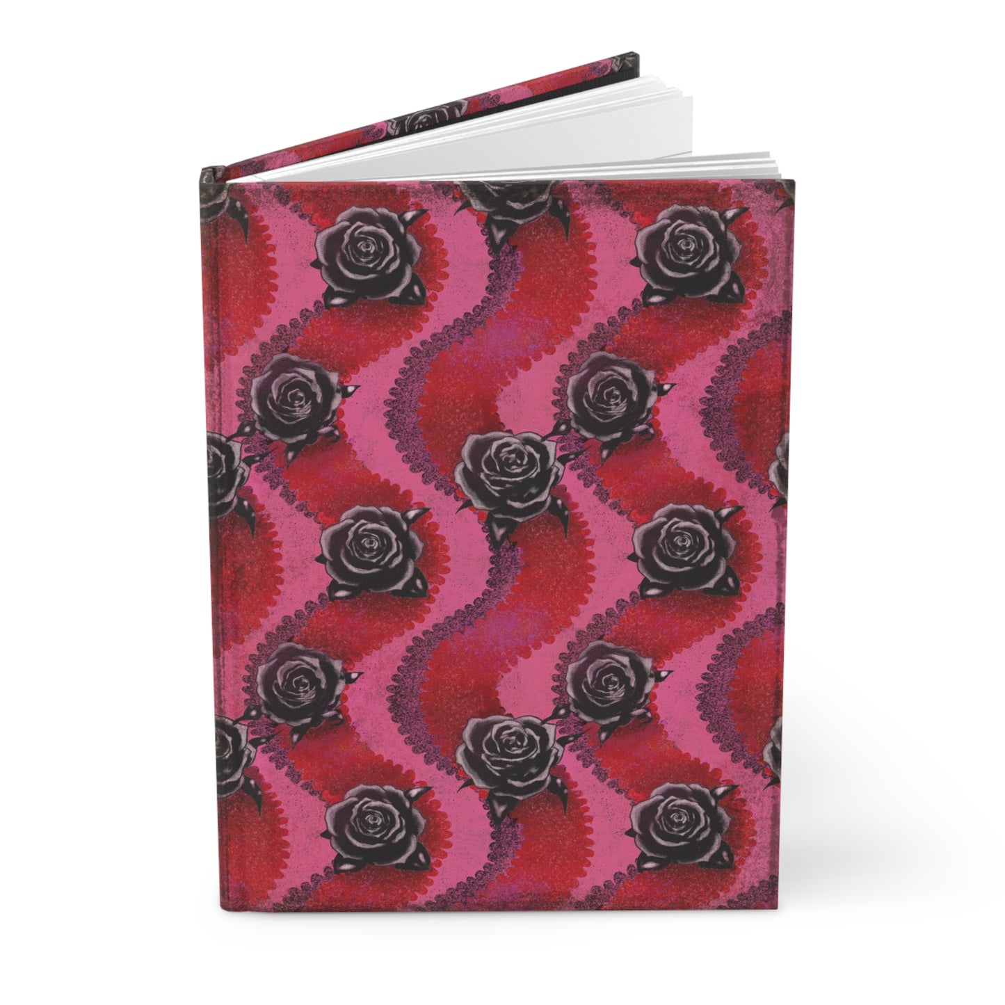 Grungy Swirly Rose Stripes Matte Hardcover Journal Red Pink