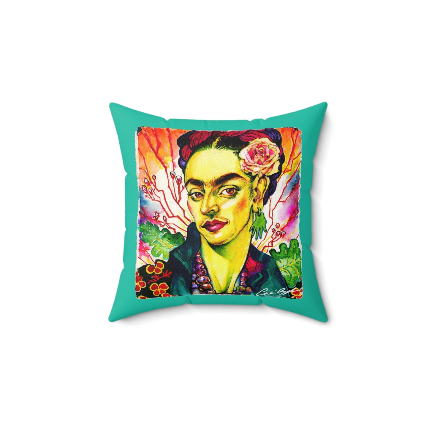 Frida Kahlo Illustrated Square Pillow
