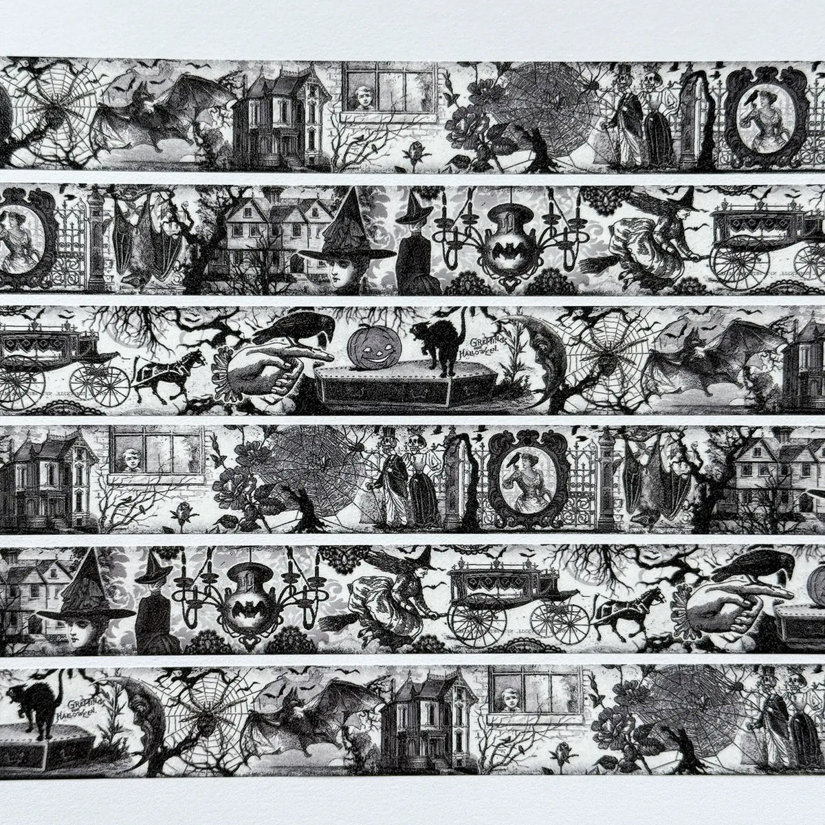 Spooky Night Halloween Washi Tape 20mm Wide by 10 meters Black and White