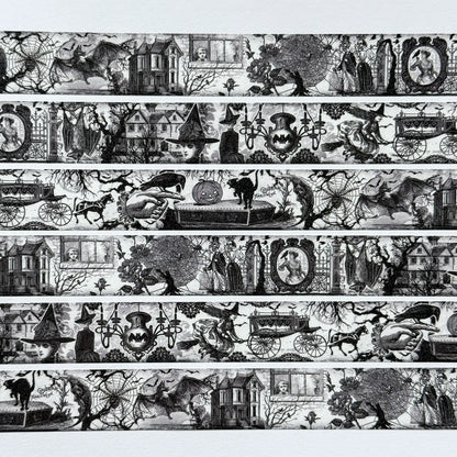 Spooky Night Halloween Washi Tape 20mm Wide by 10 meters Black and White