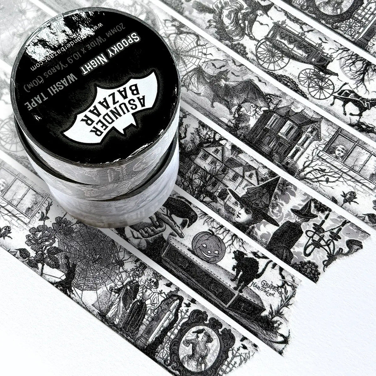 Spooky Night Halloween Washi Tape 20mm Wide by 10 meters Black and White