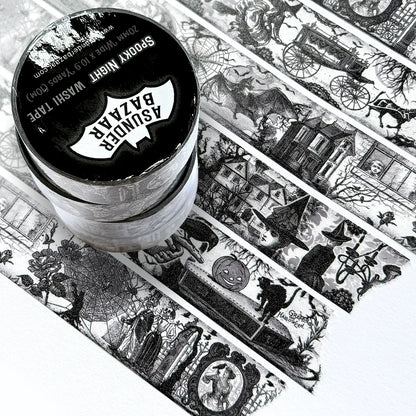 Spooky Night Halloween Washi Tape 20mm Wide by 10 meters Black and White