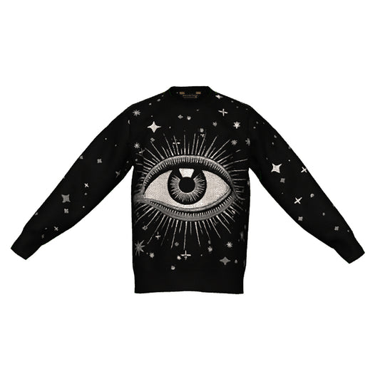 XL IN STOCK AND READY TO SHIP Allseeing Eye Black Oversized Crewneck Sweater Unisex Relaxed Fit Graphic Pullover