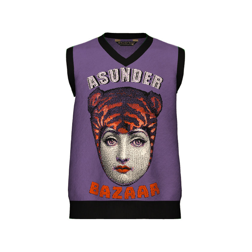 PRE-ORDER Asunder Bazaar Purple V Neck Sweater Vest Unisex Vintage Gothic Collage Graphic