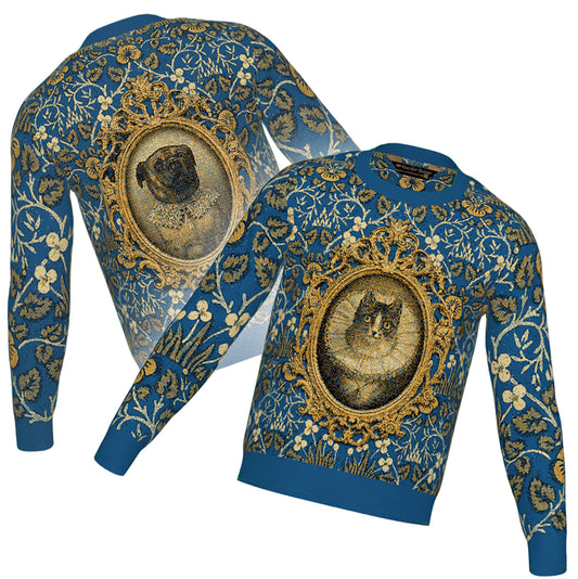 PRE-ORDER Double-Sided Baroque Dog and Cat Crewneck Sweater Unisex Classic Fit Graphic Pullover