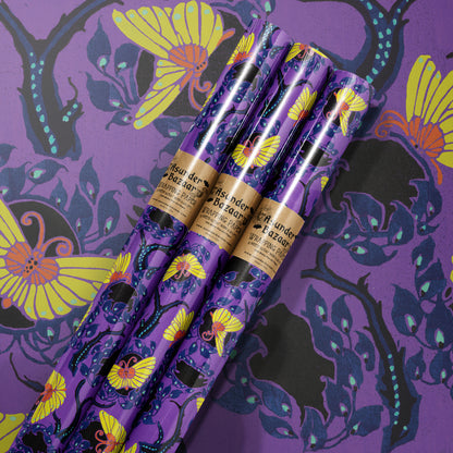 Twilight Butterflies Purple Art Deco Wrapping Paper 3 Sheet Roll