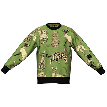 M IN STOCK AND READY TO SHIP Illustrated Cat Breeds Green Oversized CrewNeck Sweater Unisex Vintage Graphic