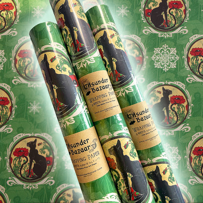 Chat Noir with Poppies Holiday Wrapping Paper 3 Sheet Roll