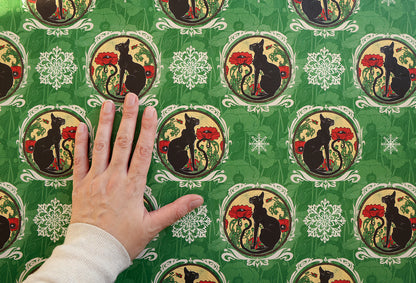 Chat Noir with Poppies Holiday Wrapping Paper 3 Sheet Roll