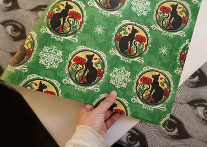 Chat Noir with Poppies Holiday Wrapping Paper 3 Sheet Roll