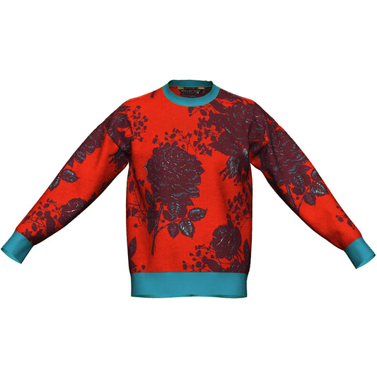 PRE-ORDER Crimson Roses Oversized Crewneck Sweater Unisex Relaxed Fit Graphic Pullover