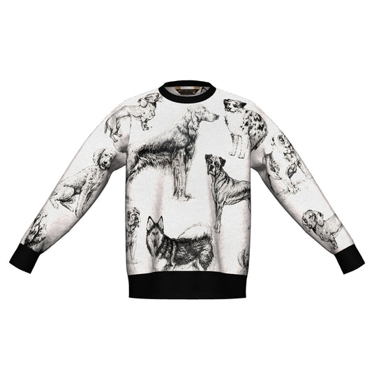 2XL IN STOCK AND READY TO SHIP Illustrated Dog Breeds Black White Oversized Crewneck Sweater Unisex Vintage Graphic