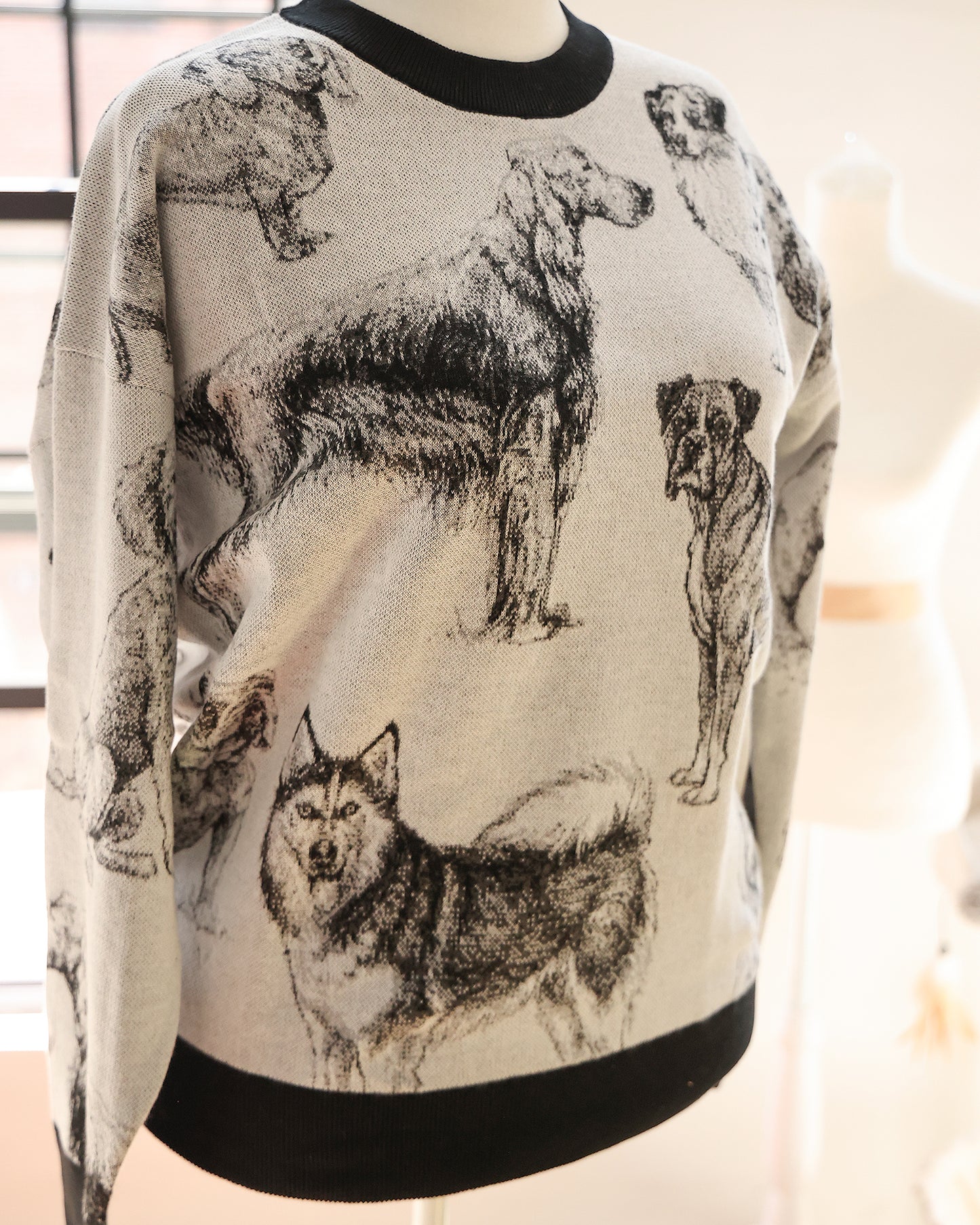 L IN STOCK AND READY TO SHIP Illustrated Dog Breeds Black White Oversized Crewneck Sweater Unisex Vintage Graphic