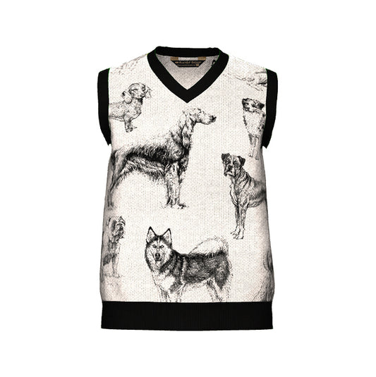 PRE-ORDER Dog Breeds Pattern V Neck Sweater Vest Unisex Illustrated Graphic