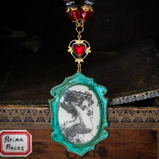 Original Ephemera Book Chain Necklace with Verdigris Patina