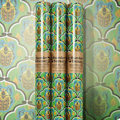 Art Deco Beetle on Green Wrapping Paper 3 Sheet Roll
