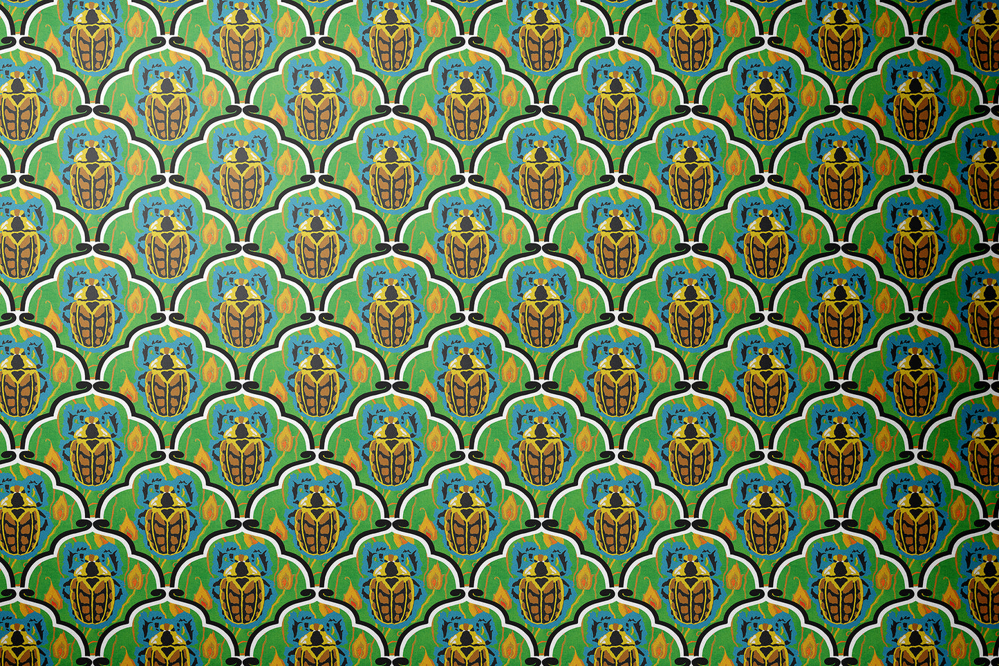 Art Deco Beetle on Green Wrapping Paper 3 Sheet Roll