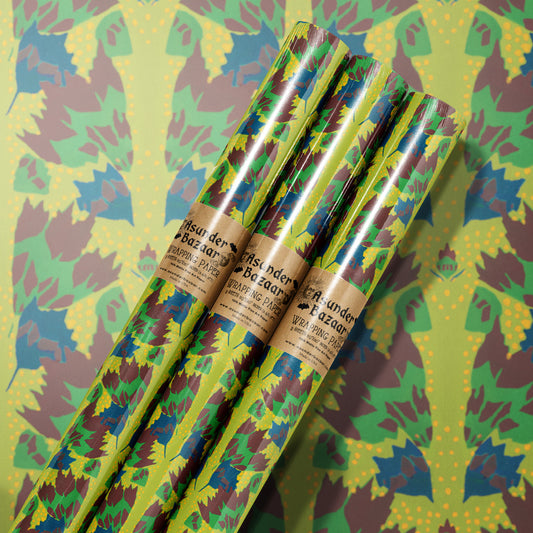 Earthtone Abstract Art Deco Floral Wrapping Paper 3 Sheet Roll