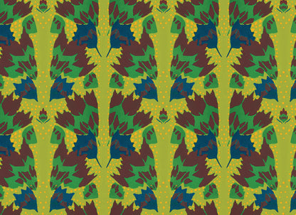 Earthtone Abstract Art Deco Floral Wrapping Paper 3 Sheet Roll