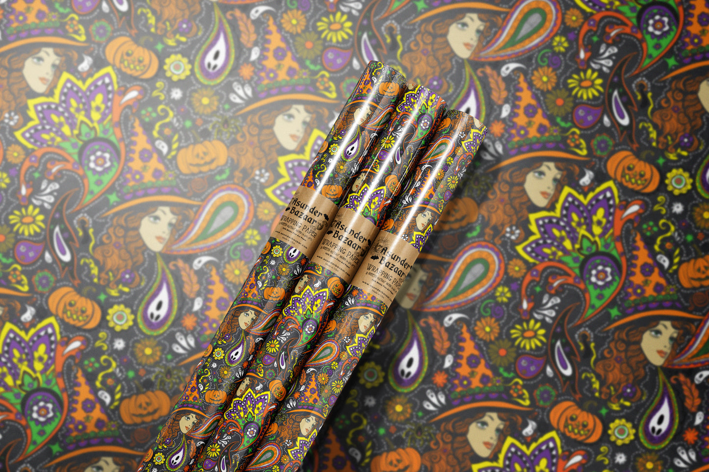 Groovy Witch Halloween Wrapping Paper 3 Sheet Roll