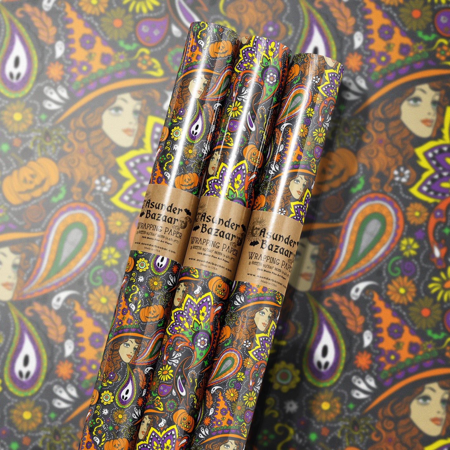 Groovy Witch Halloween Wrapping Paper 3 Sheet Roll