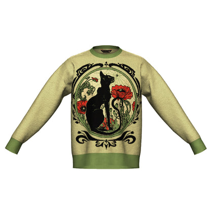 PRE-ORDER Chat Noir Green Pattern Oversized Crewneck Sweater Unisex Relaxed Fit Graphic Pullover