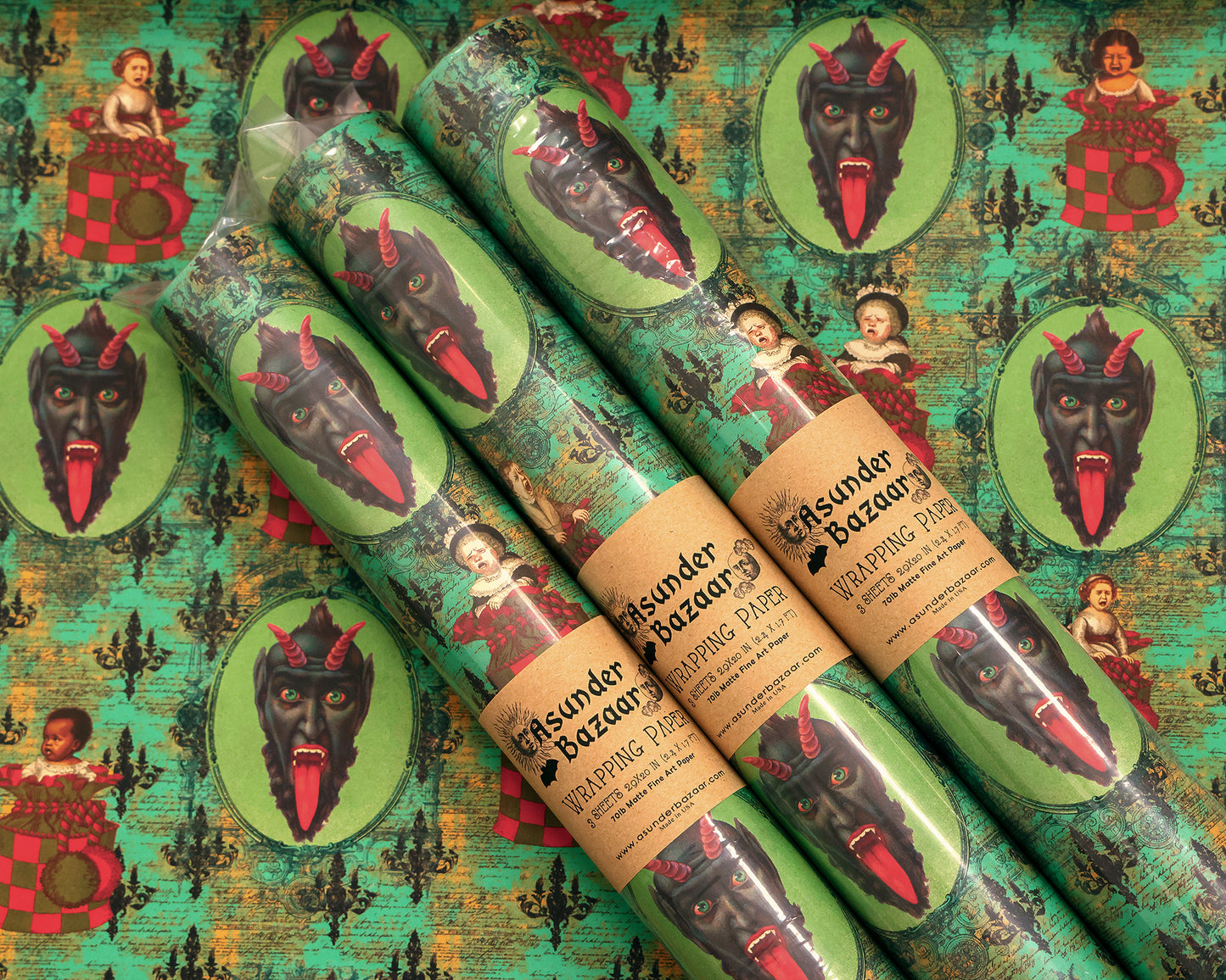 Krampus and Children Wrapping Paper 3 Sheet Roll