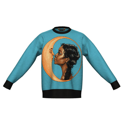 PRE-ORDER Moon Kiss Blue Oversized Crewneck Sweater Unisex Relaxed Fit Graphic Pullover