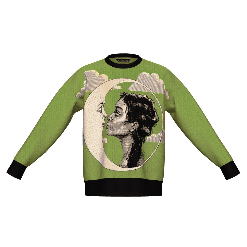 XL IN STOCK AND READY TO SHIP Moon Kiss Green Cream Oversized Crewneck Sweater Unisex Vintage Graphic