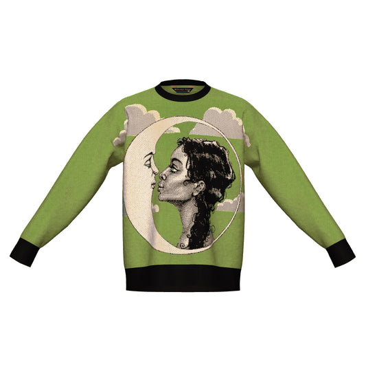 XL IN STOCK AND READY TO SHIP Moon Kiss Green Cream Oversized Crewneck Sweater Unisex Vintage Graphic