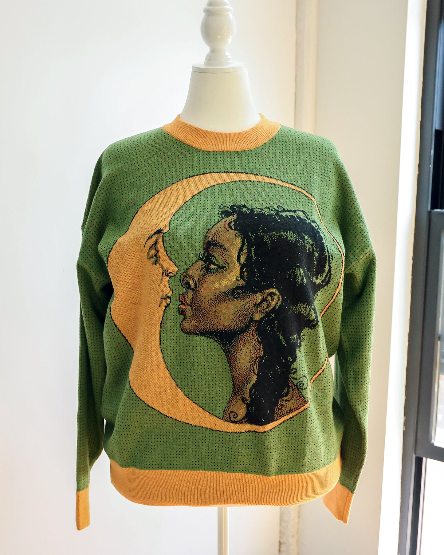 L IN STOCK AND READY TO SHIP Moon Kiss Green Gold Oversized Crewneck Sweater Unisex Vintage Graphic