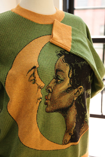 L IN STOCK AND READY TO SHIP Moon Kiss Green Gold Oversized Crewneck Sweater Unisex Vintage Graphic