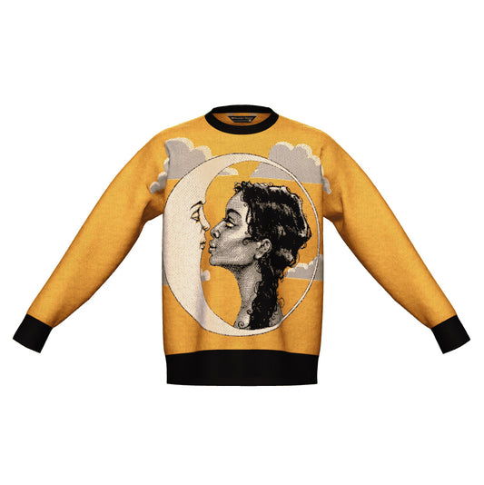 M IN STOCK AND READY TO SHIP Moon Kiss Mustard Oversized Crewneck Sweater Unisex Vintage Graphic